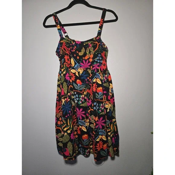 Natural Life Floral Sundress Black Multicolor Strappy Fit & Flare Women's Medium - Picture 1 of 7